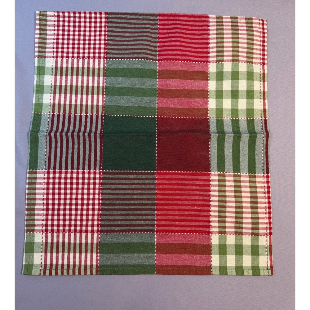 Set of 8 Plaid Cloth Napkins Christmas Holiday Green Red Festive Country Chic - Picture 10 of 10